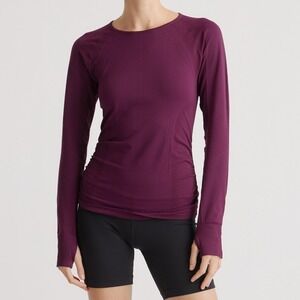 NWT Quince Women's L Burgundy Long Sleeve Athletic Ruched Side Performance Shirt